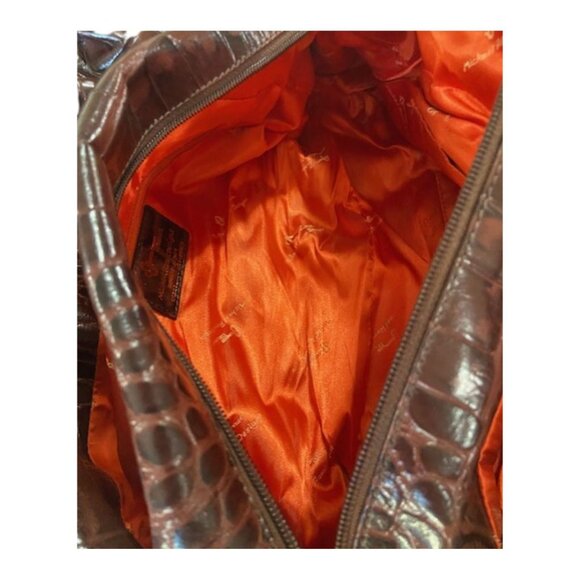 Michael Rome Designs, Croc Embossed Brown Leather Handbag, Excellent Condition - Picture 14 of 16